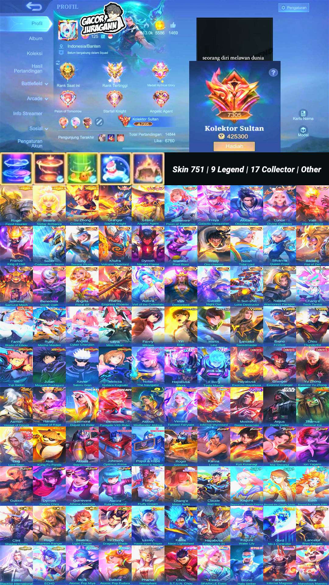 Game account sale Mobile Legends
